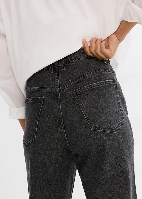 Volné džíny Straight, High Waist, pohodlný pas, se štrasem, bonprix