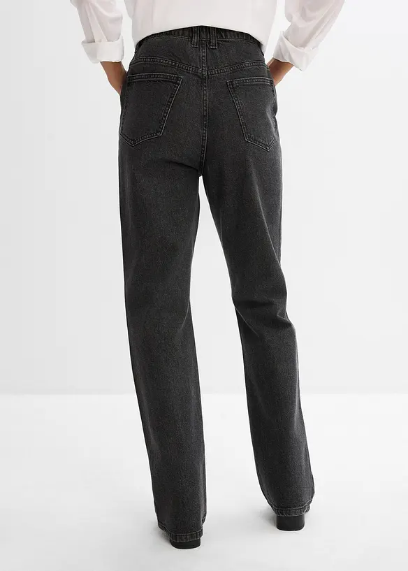 Volné džíny Straight, High Waist, pohodlný pas, se štrasem, bonprix