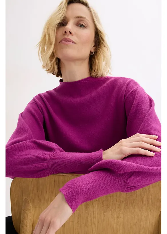 Pletený svetr s balónovými rukávy, bonprix