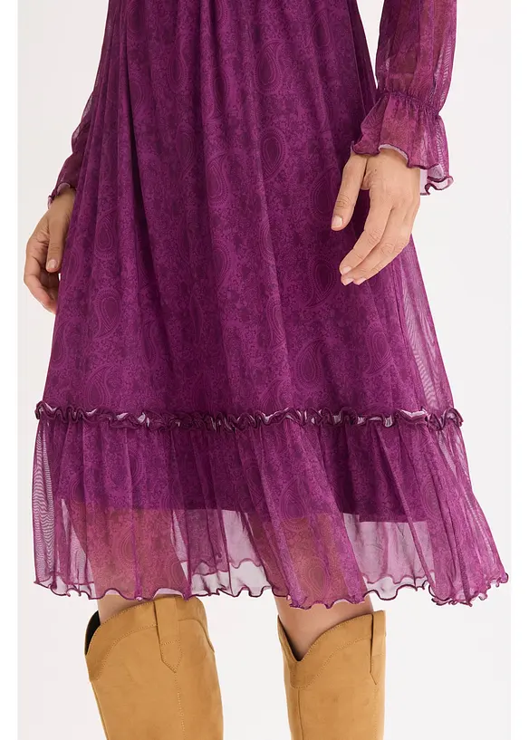 Žerzejové midi šaty ze síťoviny, bonprix