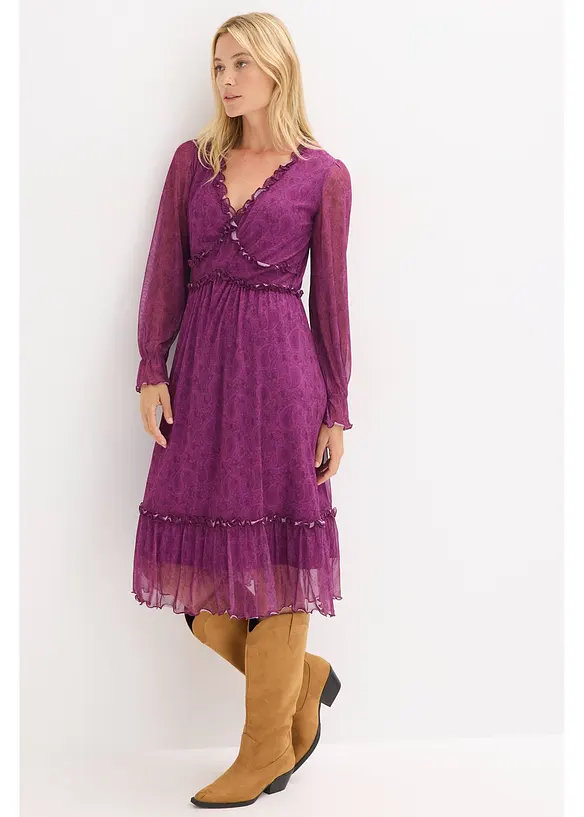 Žerzejové midi šaty ze síťoviny, bonprix