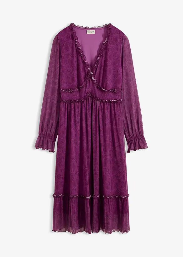 Žerzejové midi šaty ze síťoviny, bonprix