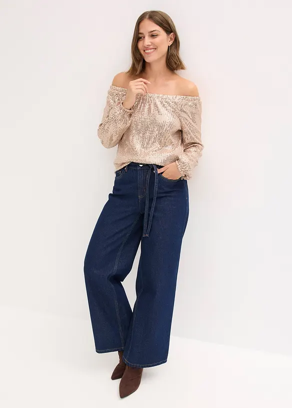 Oversized triko Carmen s pajetkami, bonprix