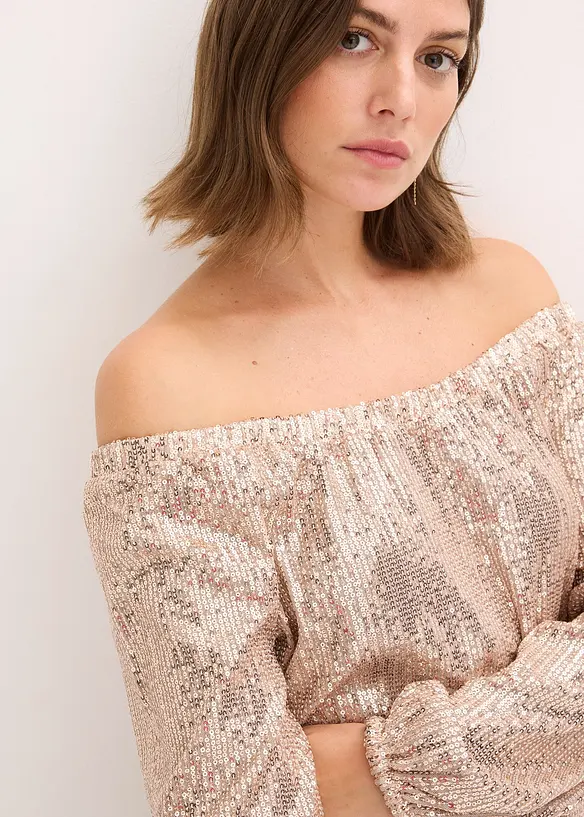 Oversized triko Carmen s pajetkami, bonprix