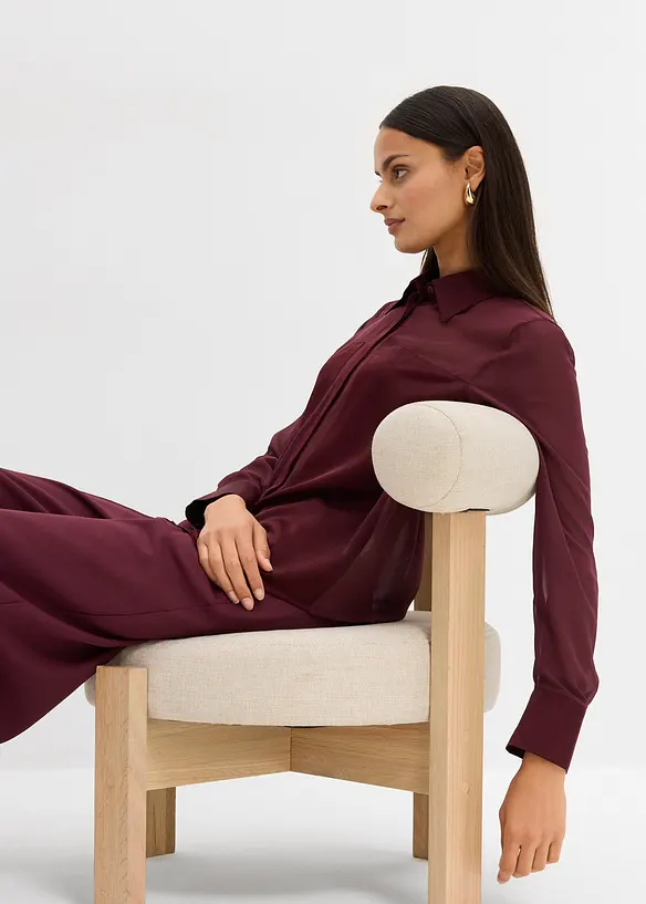 Košilová halenka se saténovou vsadkou, bonprix