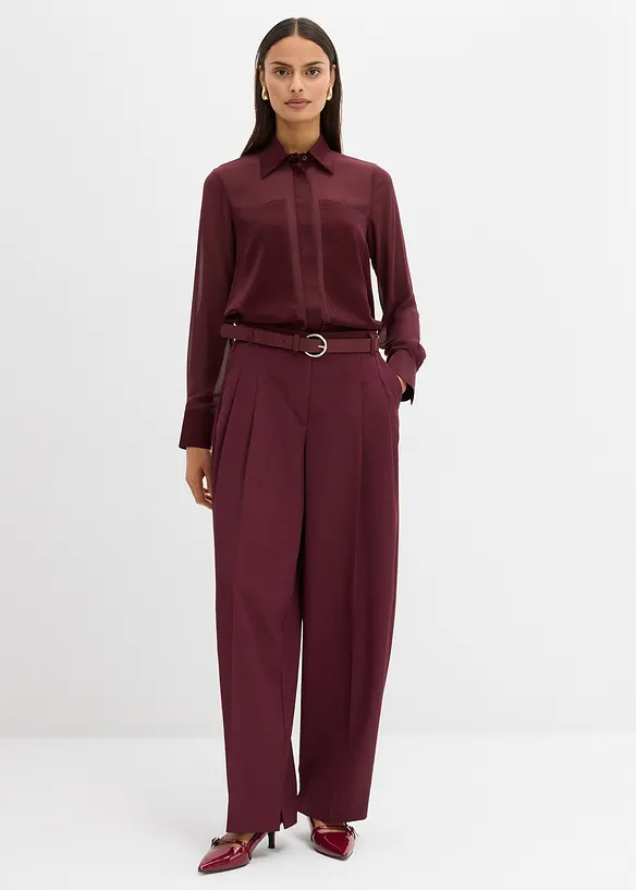 Košilová halenka se saténovou vsadkou, bonprix