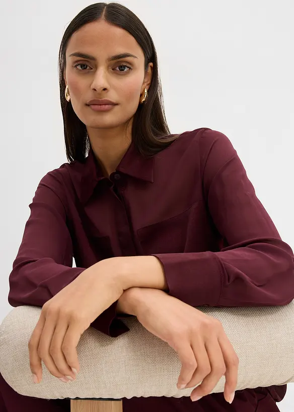 Košilová halenka se saténovou vsadkou, bonprix