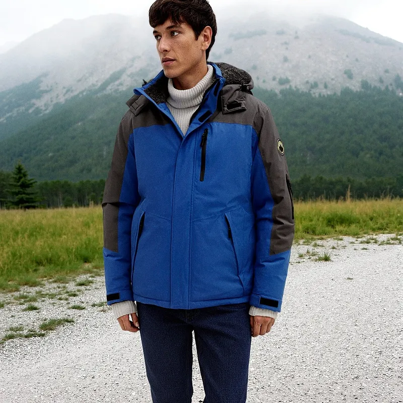 Muž - Nepromokavá funkční bunda s hebkou flísovou podšívkou - azurově modro-břidlicově šedá s potiskem