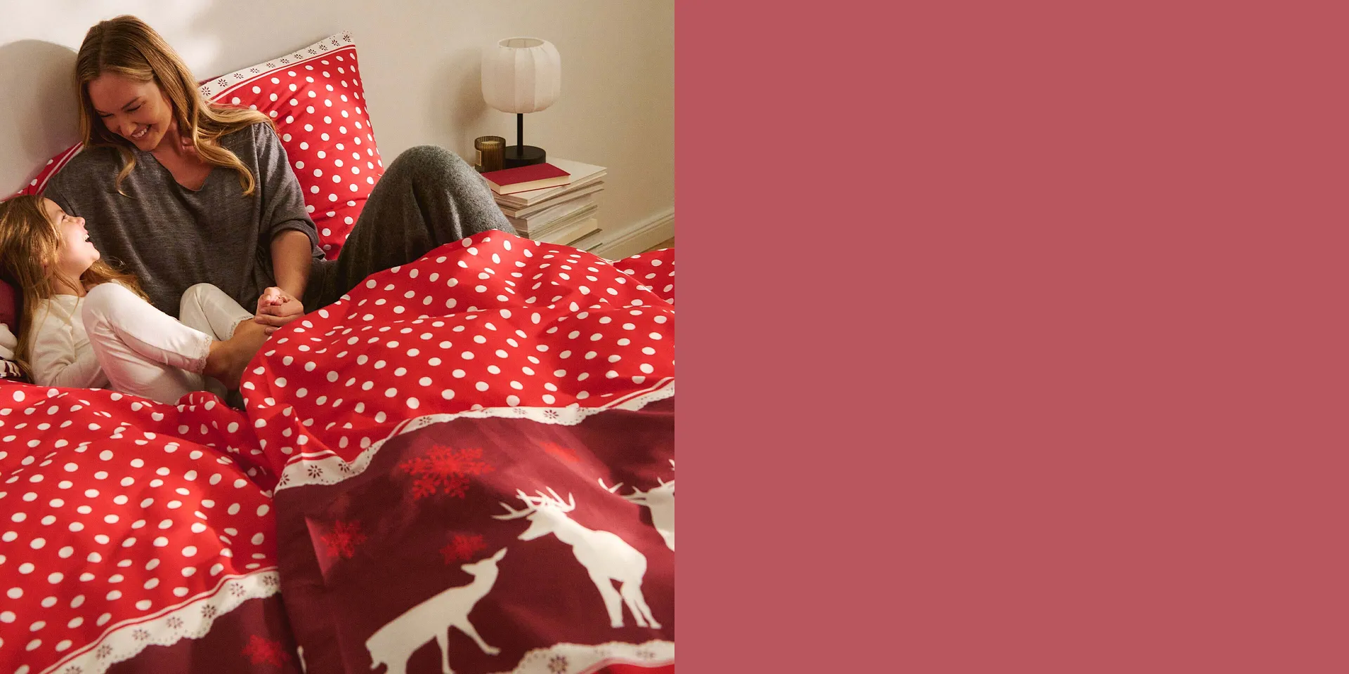 Kostkované povlečení v zimních barvách.