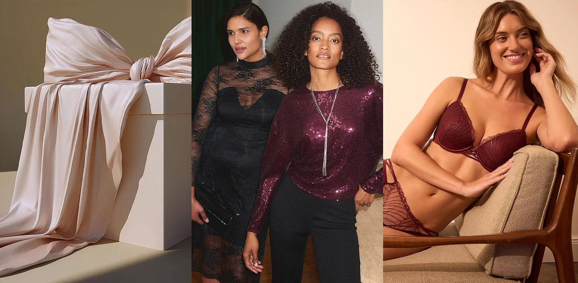 Velká dárková krabička s mašlí. Slavnostní móda a slavnostní spodní prádlo.