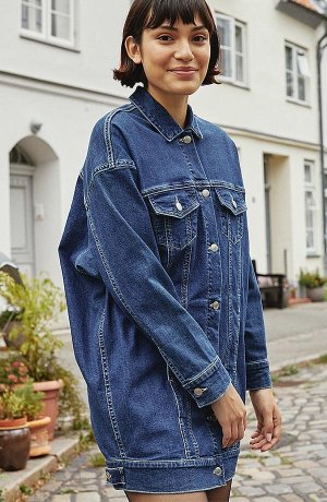Žena - Strečová džínová bunda z organické bavlny, oversize - modrý denim