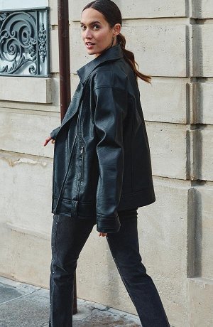 Žena - Motorkářská oversized bunda - černá