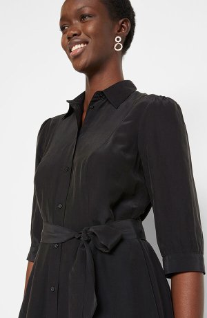 Žena - Šaty s tkaničkou a podílem hedvábí - černá