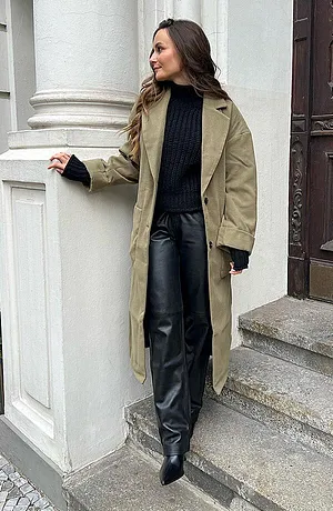 Žena - Kabát ve vlněném vzhledu - khaki