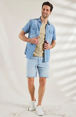 Heisenberg_FutureUse - Džínová košile Slim Fit, krátký rukáv, z čisté organické bavlny - ledově modrý denim