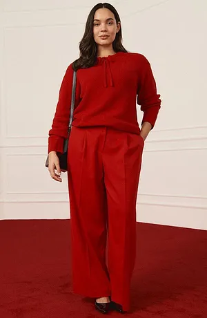 Žena - Svetr ze silnější pleteniny, s vázačkou - červená čili