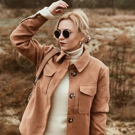 Žena - Dlouhý kabát ve vlněném vzhledu - velbloudí