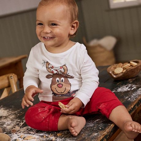 Dítě - Kojenecký vánoční overal, organická bavlna - přírodní bílá s potiskem