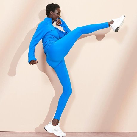 Žena - Žebrované sportovní triko se stojáčkem - azurově modrá