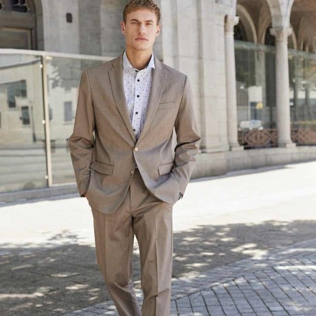 Muž - 2dílný oblek: sako a kalhoty - béžový melír