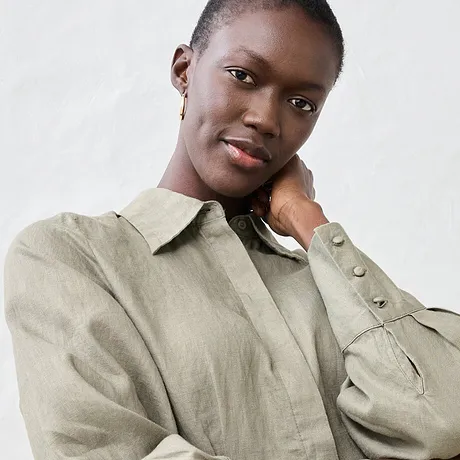 Žena - Vypasovaná halenka z čistého lnu - nová khaki
