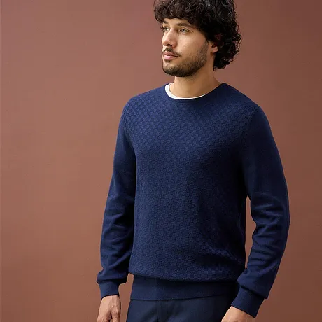 Muž - Svetr z jemné pleteniny s luxusní merino vlnou - tmavě modrá