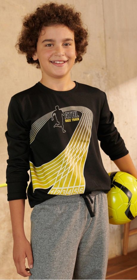 Dítě - Sportovní triko s dlouhým rukávem pro chlapce - černá s grafickým vzorem