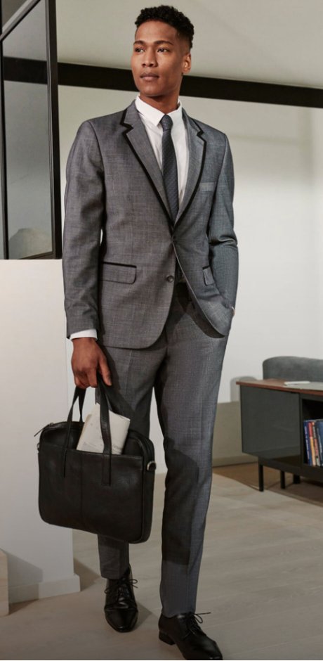 Muž - 3dílný oblek Slim Fit: sako, kalhoty, kravata - tmavě šedý melír