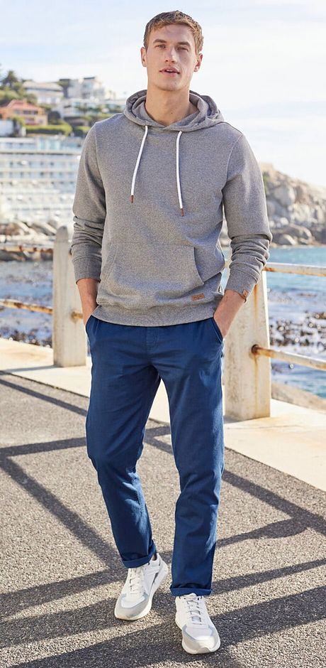 Muž - Strečové kalhoty bez zapínání Slim Fit Straight - tmavě modrá