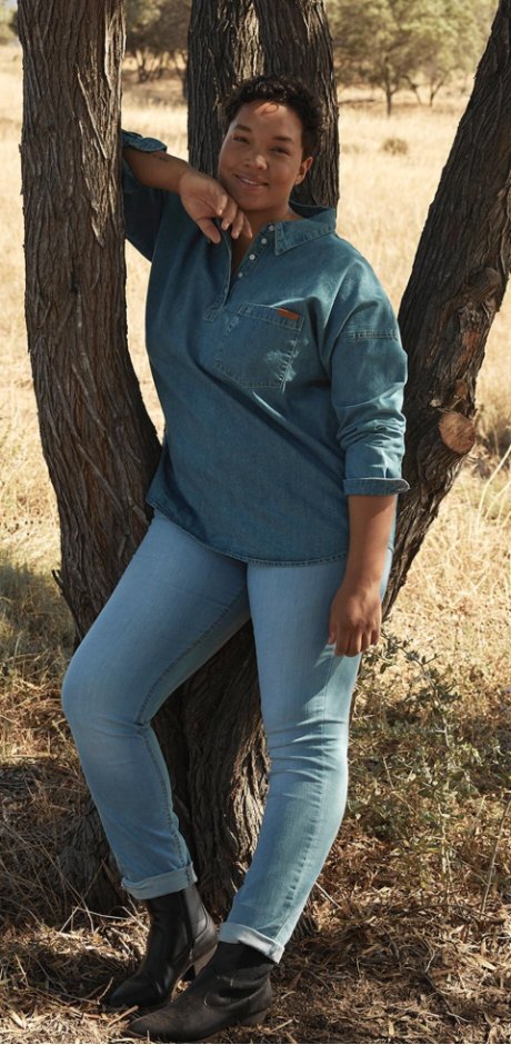 Damen - Jeansbluse, Oversized - hellblau denim