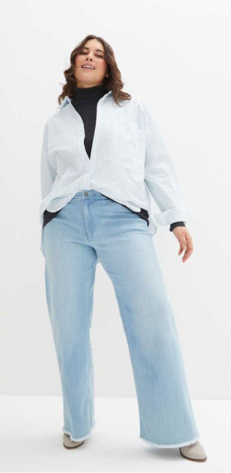 Žena - Strečové džíny Loose Fit, Straight, High - ledově modrý denim used