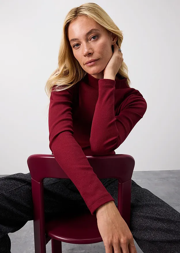 Heisenberg_FutureUse - Žebrovan&eacute; tričko s dlouh&yacute;m ruk&aacute;vem - rub&iacute;nově červen&aacute;