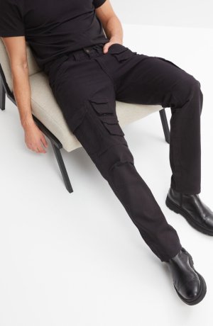 Muž - Cargo kalhoty Loose Fit, Straight - černá