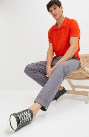 Muž - Pólo tričko z organické bavlny s Resort límcem, krátký rukáv - červenooranžová