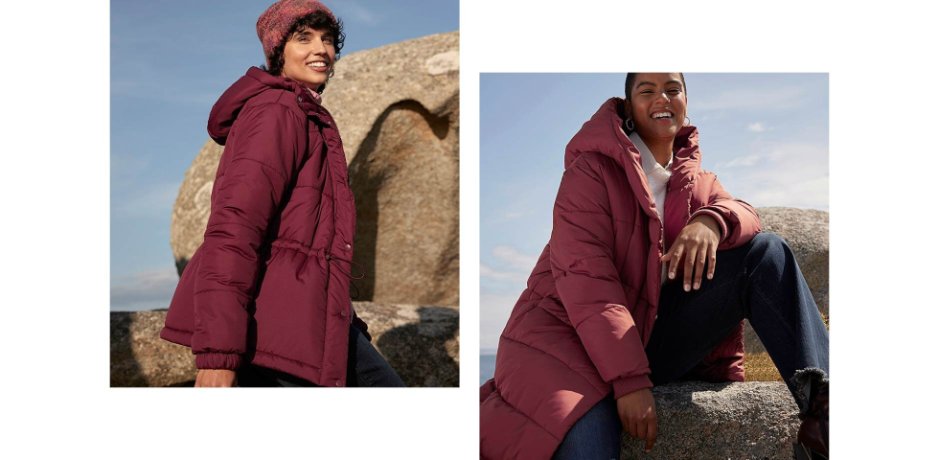Žena - Zkrácená prošívaná bunda s kapucí a možností nastavení v pase - javorově červená