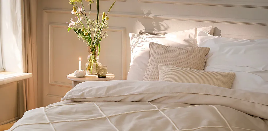 Wohnen & Garten - Tagesdecke mit Rechtecken - beige