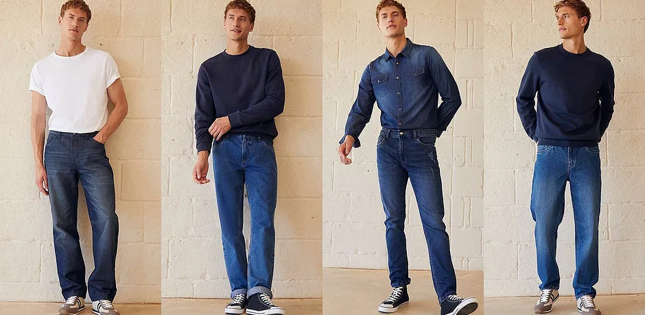 Lässiger Denim-Look: Blaue Jeans bilden ein lässiges Outfit mit bequemen Sneakers.