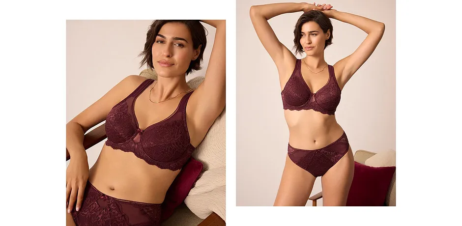 Elegante bordeauxrote Spitzen-Lingerie mit feinen Details.