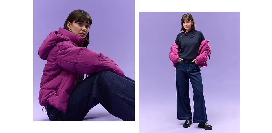 Žena - Krátká prošívaná bunda - tmavě fuchsiová