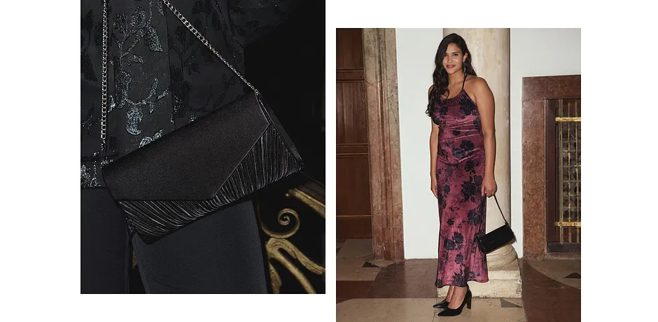 Trendy - Maxi šaty z lesklého sametu - vínová s květy