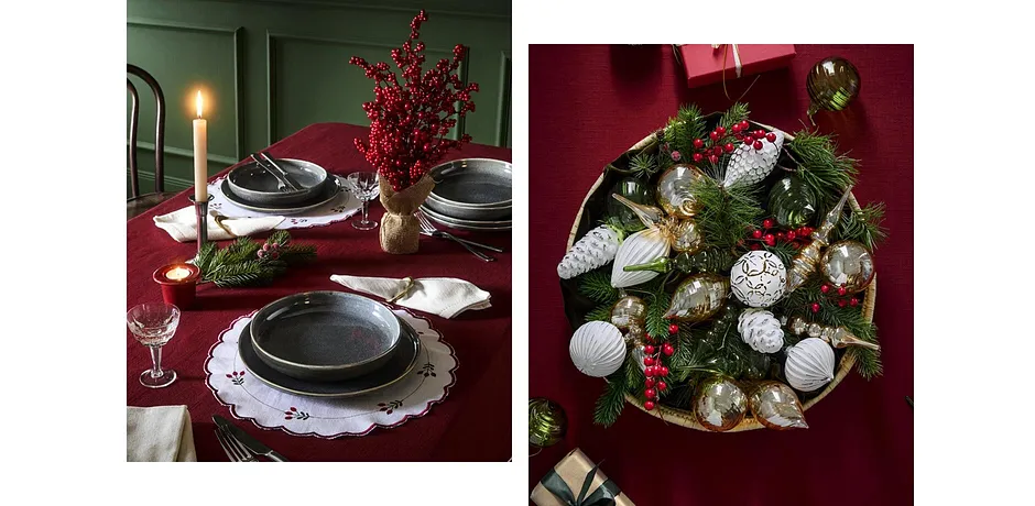 Dům - Prostírání z organické bavlny (2 ks v balení) - bílá/červená