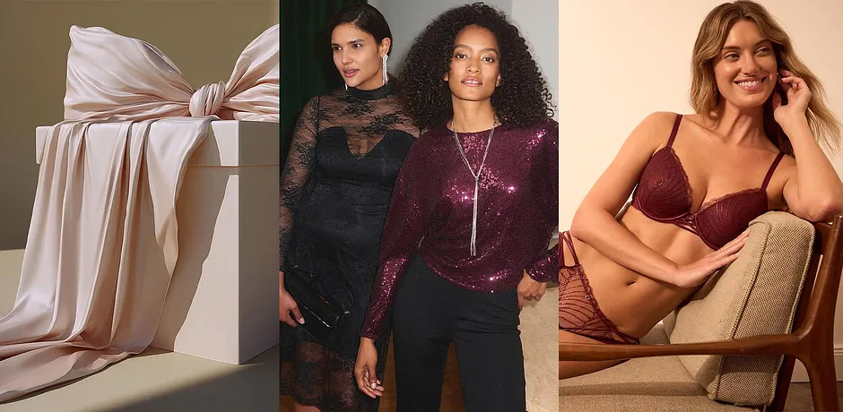 Velká dárková krabička s mašlí. Slavnostní móda a slavnostní spodní prádlo.