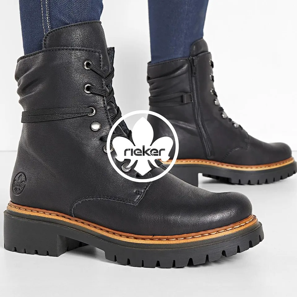 Robustn&iacute; čern&aacute; obuv na zavazov&aacute;n&iacute; značky Rieker