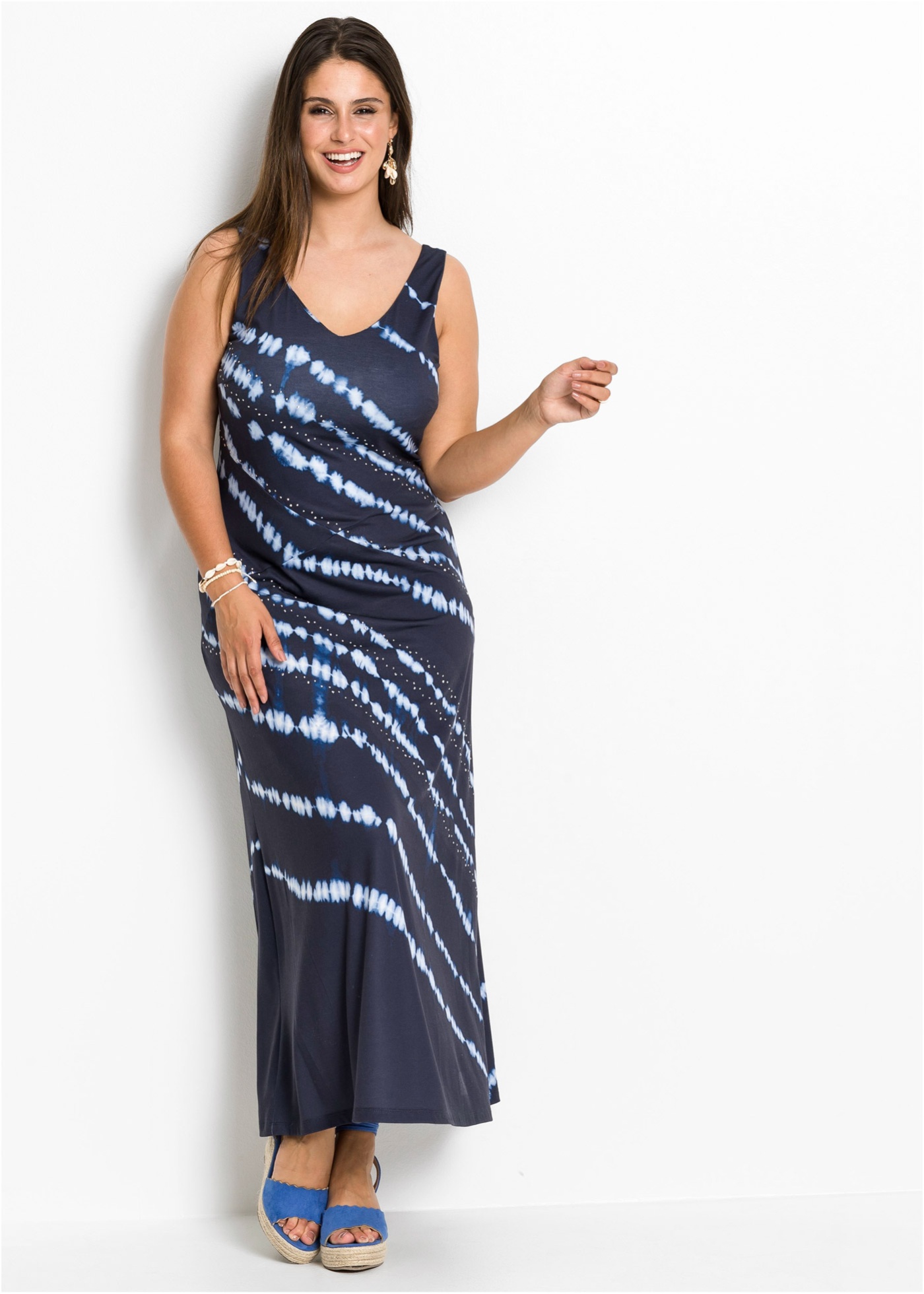 Dlouhé batikované šaty - Modrá