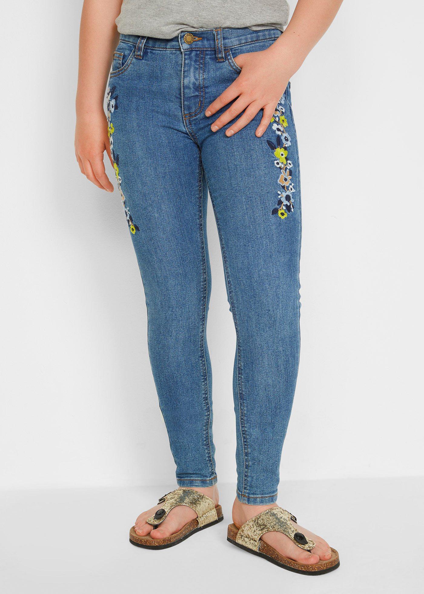 Dívčí džíny Skinny s výšivkou - Modrá