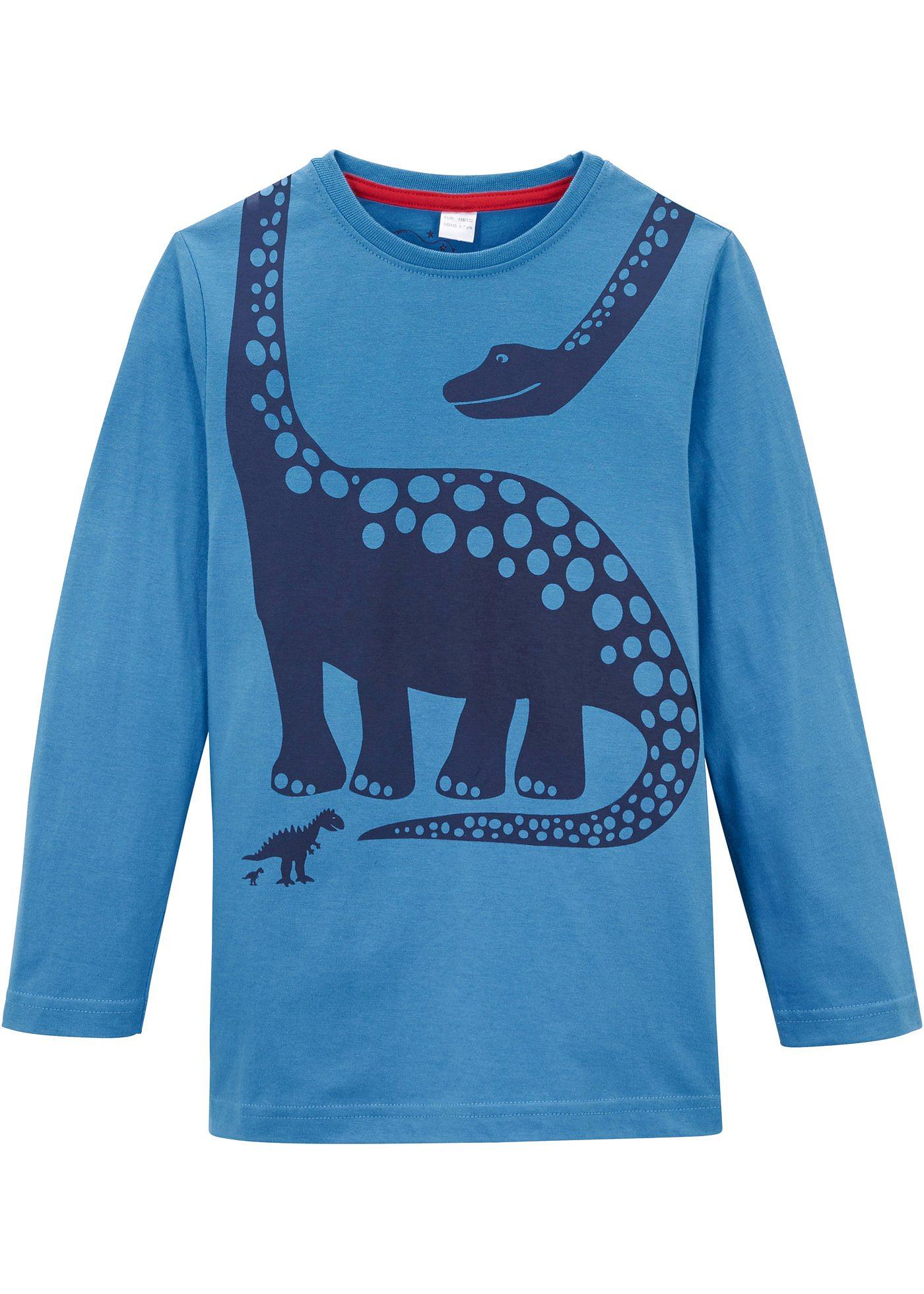 Chlapecké triko s potiskem dinosaura, dlouhý rukáv
