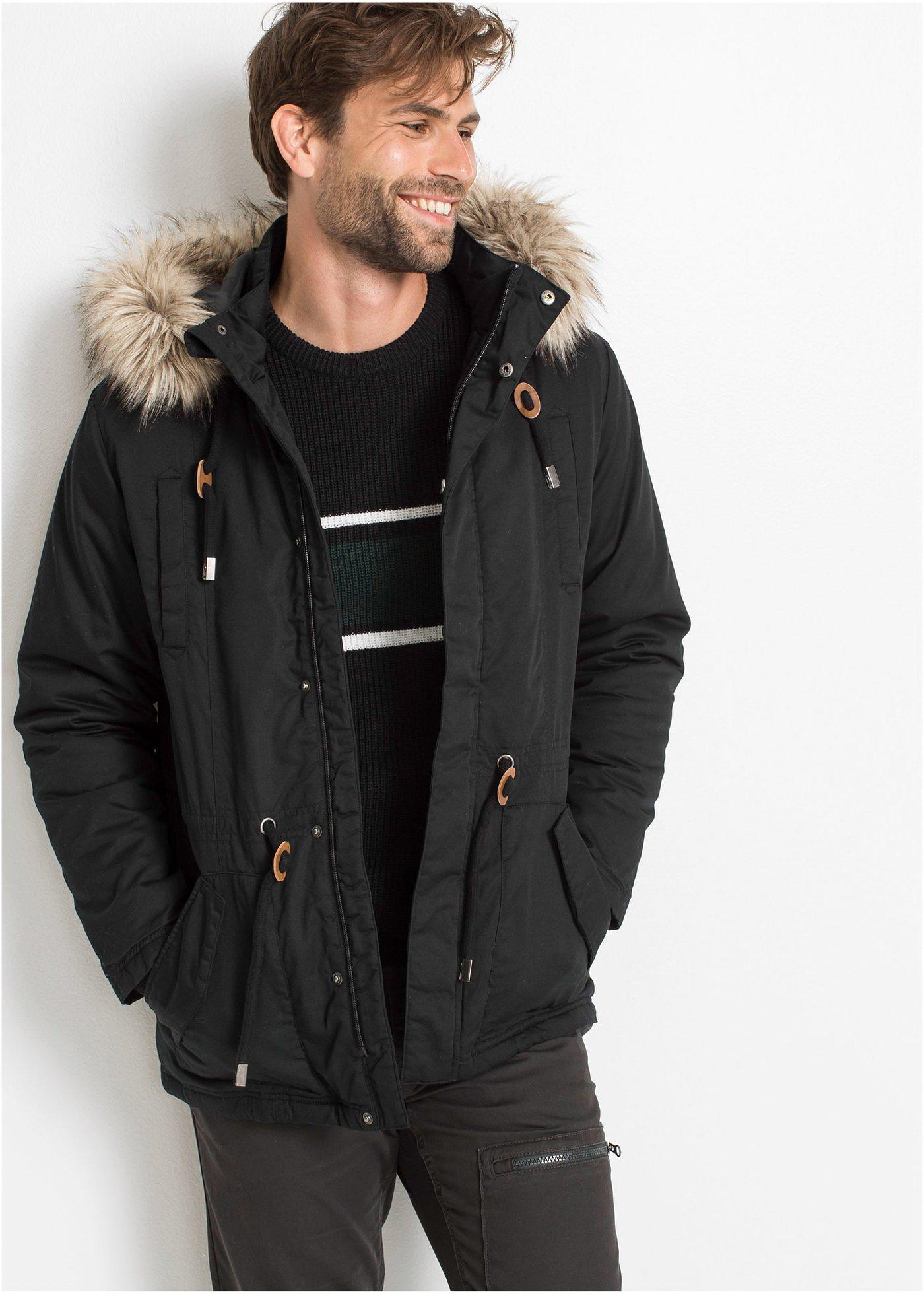 Parka s umělou kožešinou - Černá