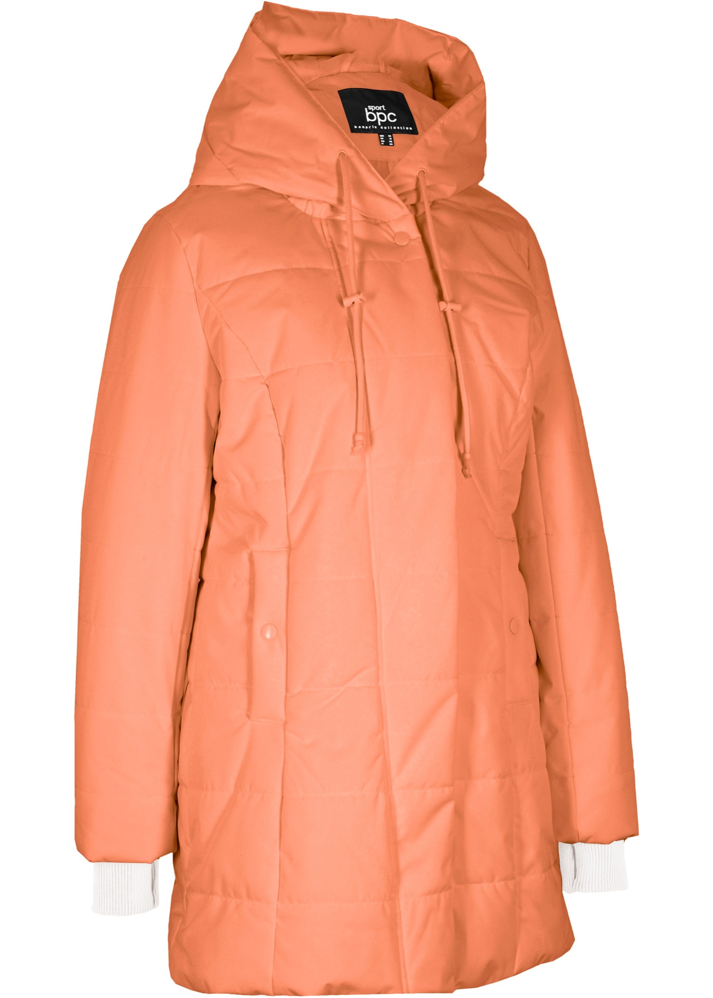 Prošívaná dlouhá bunda s kapucí, s recyklovaným polyesterem