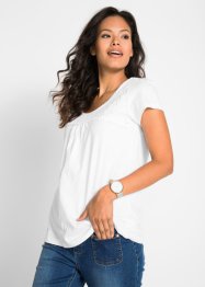 Bavlněné tričko s krajkou, krátký rukáv, bpc bonprix collection
