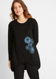 Dlouhé bavlněné triko ve tvaru do O, s potiskem, bpc bonprix collection